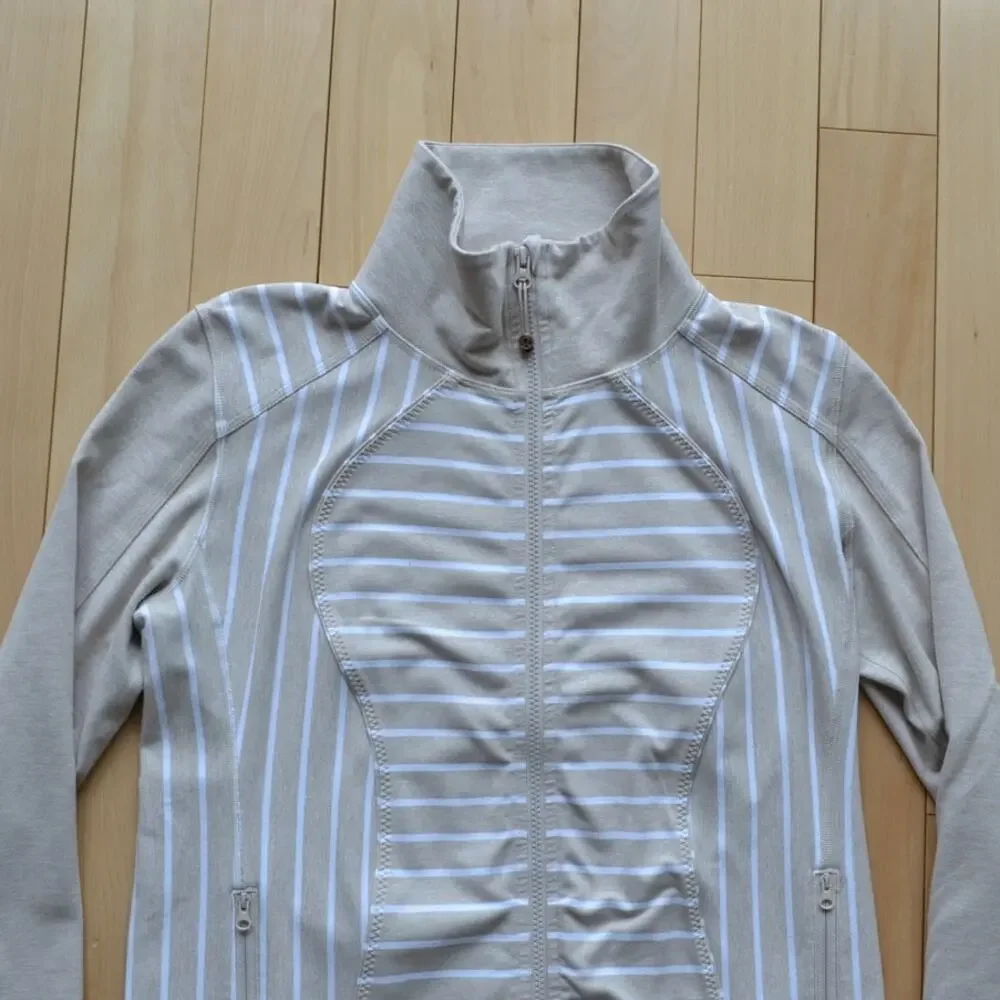 lululemon athletica Beige and White Striped Zip Jacket